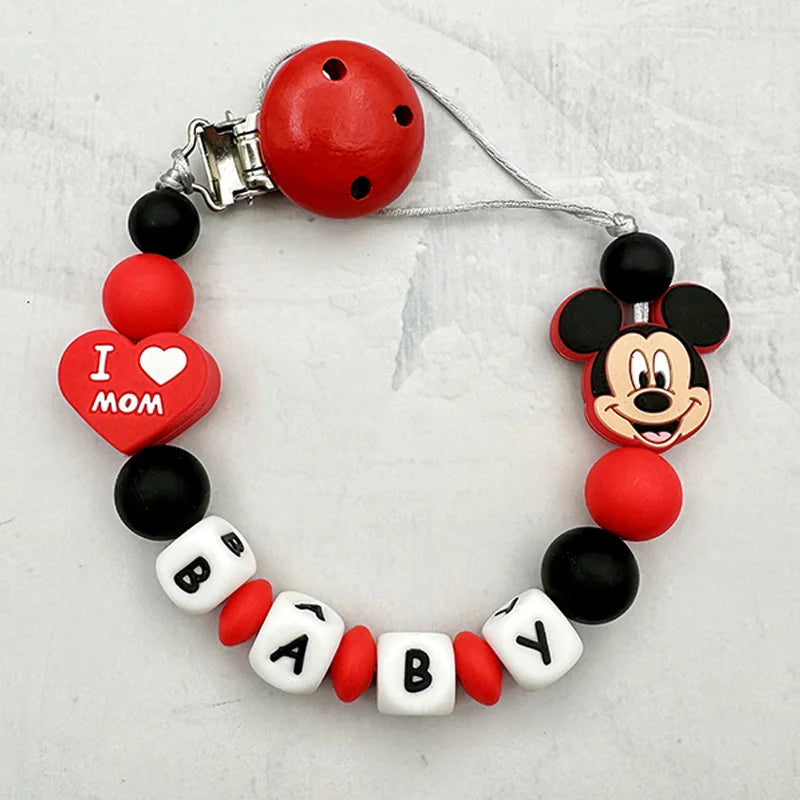 Personalized English Letters Baby Silicone Cartoon Disne Pacifier Clips Chains Holder Teether Pendants Teething Kawaii Baby Gift Good Vibrations