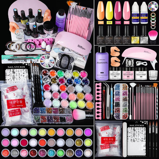 Nail Acrylic Powder and Liquid Monomer Nails Art Decoration For Manicure Set Kit Crystal Nail Glitter 3D Nail Tips Carving Tools Good Vibrations