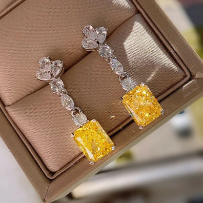 2026 Fashion Bright Yellow Crystal Earrings Female Engagement Party Jewelry Temperament Women Wedding Ceremony Accessories Good Vibrations