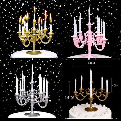 9PCS Candles and Candlestick Bracket 1 Set Cake Topper Birthday Party Cake Candle Holders Toppers Decoration Good Vibrations
