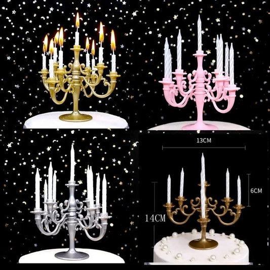 9PCS Candles and Candlestick Bracket 1 Set Cake Topper Birthday Party Cake Candle Holders Toppers Decoration Good Vibrations