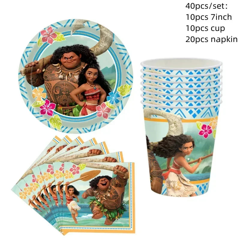 New MINISO Moana Theme Children Birthday Party Disposable Tableware Cup Plate Flag Kids Girls Wedding Party Decoration Supplies Good Vibrations