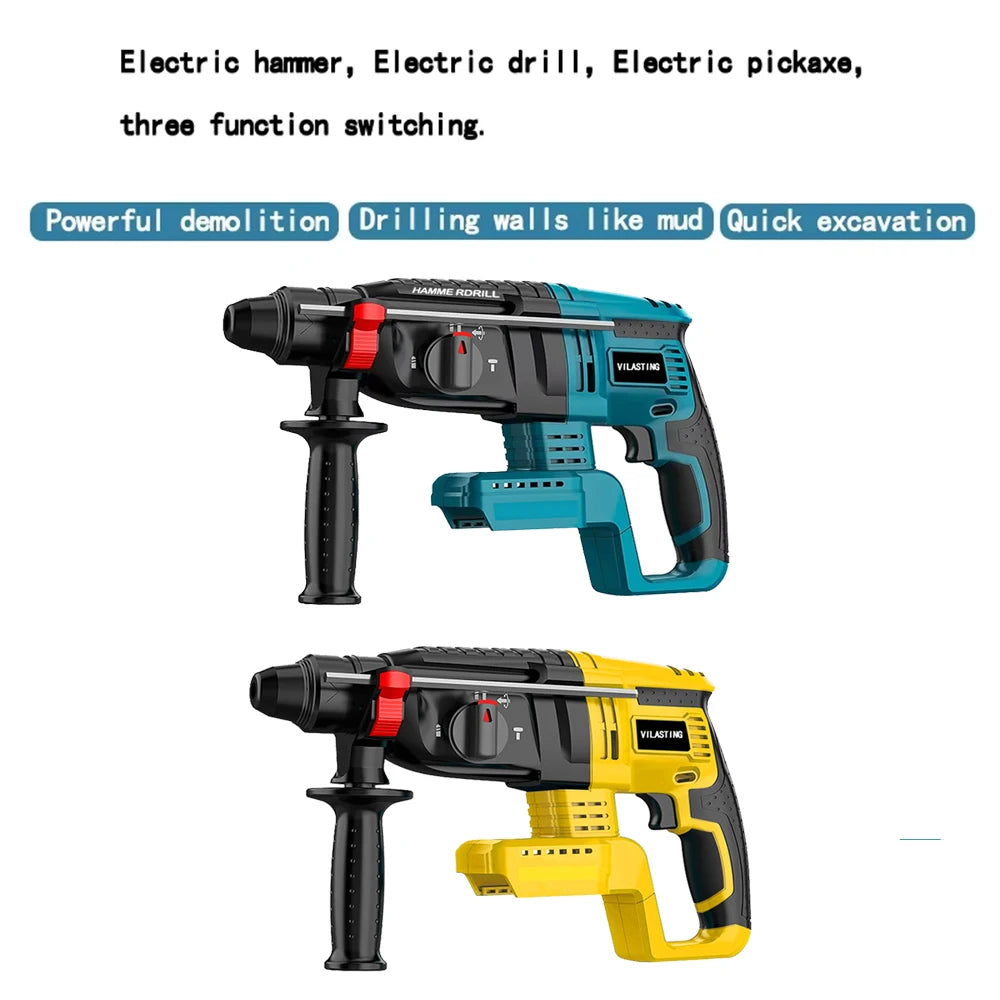 VILASTING 26MM Brushless Electric Hammer Drill Multifunctional Rotary Cordless Power Tools For Makita/Dewalt 18V Battery Pin Good Vibrations