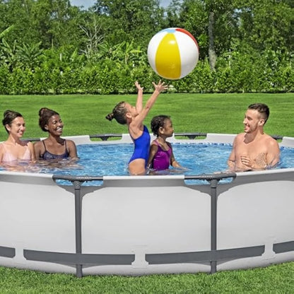 12 Foot by 30 Inch Round Above Ground Swimming Pool Set Outdoor Metal Frame Family Pool with Filter Pump Good Vibrations