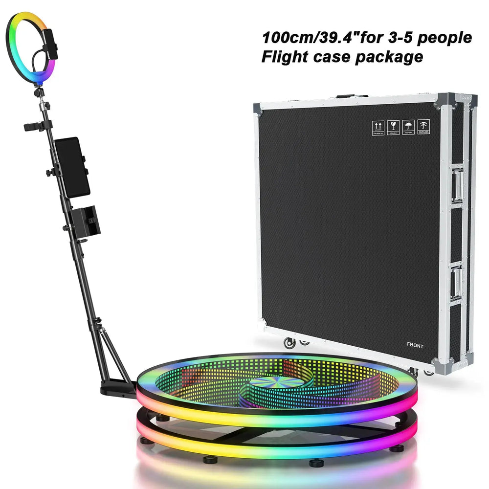 360 Photo Booth 39.4" with RGB Ring Light 360 Photobooth with App Control 360 Rotating Photo Booth Machine for Parties Events Good Vibrations