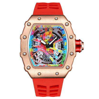 Fashion Mechanical Man Watches Classic Colorful RM Desgin Automatic Visable Wristwatch Causal Men Watch Rubber Strap Belt Good Vibrations