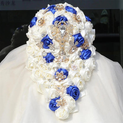 High quality Crystal Bride Waterfall Bouquet Bridesmaids Accessories Handmade Satin Rose Elegant Wedding Flowers Bridal Bouquet Good Vibrations