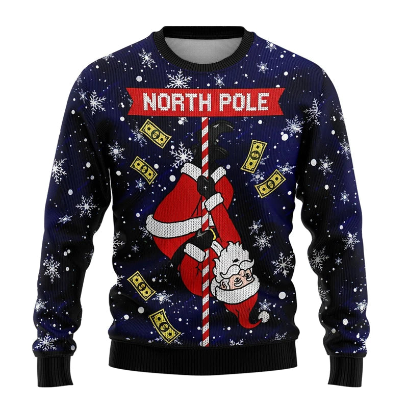 Funny Santa Claus Graphic Ugly Christmas Sweater Fashion Autumn Streetwear 3D Printed Sweatshirts Loose Breathable Pullovers Good Vibrations