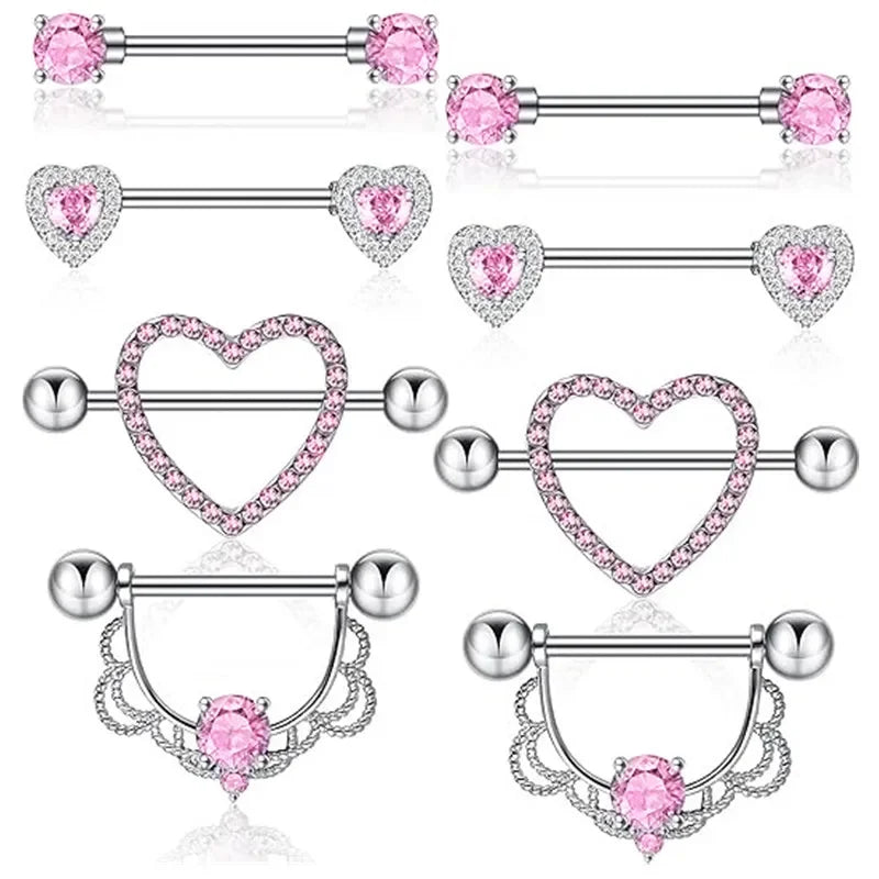 Pink Heart Nipple Piercing Barbell Set Shiny Crystal Nipple Rings Bulk For Women Flower Nippel Jewelry Pack Piercing Teton Lots Good Vibrations Adult Super Store