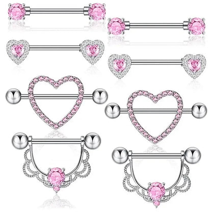 Pink Heart Nipple Piercing Barbell Set Shiny Crystal Nipple Rings Bulk For Women Flower Nippel Jewelry Pack Piercing Teton Lots Good Vibrations Adult Super Store