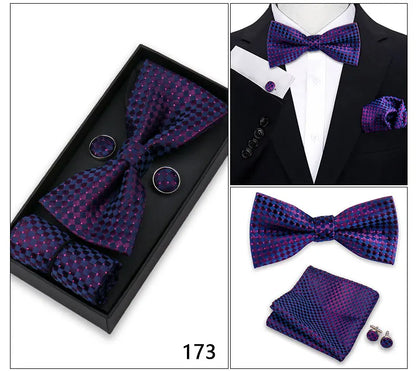 Bowtie For Men Set Gift Box Business Gift Fashion Bow Tie Pocket Square Cufflinks Set Bowtie 3pcs For Wedding Hanky Cravata Neck