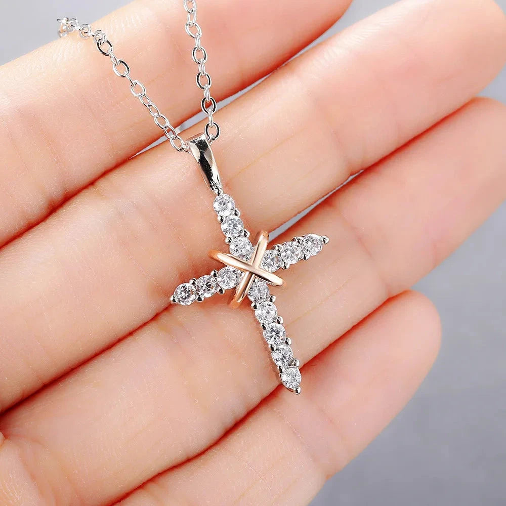 Cross Pendant Necklace For Women Iced Out Crystal Silver Plated Chain Collar Choker Necklace Christmas Jewelry Fashion N456 Good Vibrations