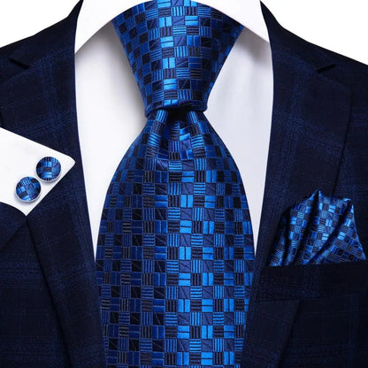Hi-Tie Navy Blue Solid Paisley Silk Wedding Tie For Men Hanky Cufflink Mens Necktie Set Business Party New Design Dropshipping Good Vibrations