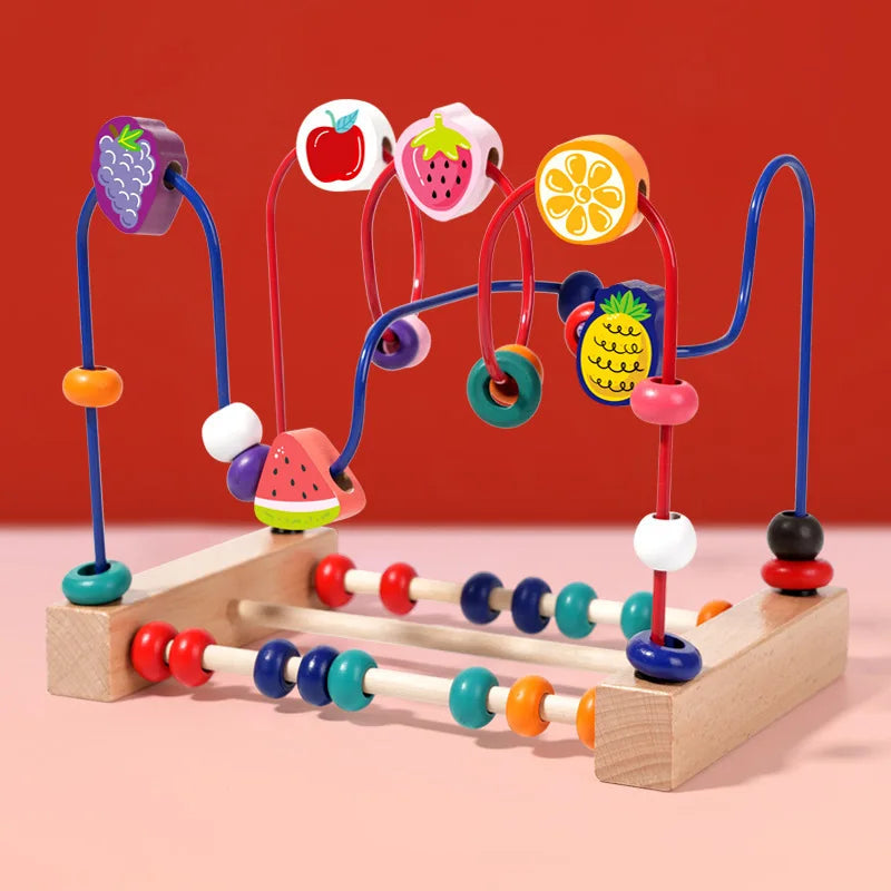 Wooden Toys Bead Maze Colorful Animals Fruits Shapes Educational Counting Learning Circle Toys Kids Classic Gifts for Toddlers Good Vibrations