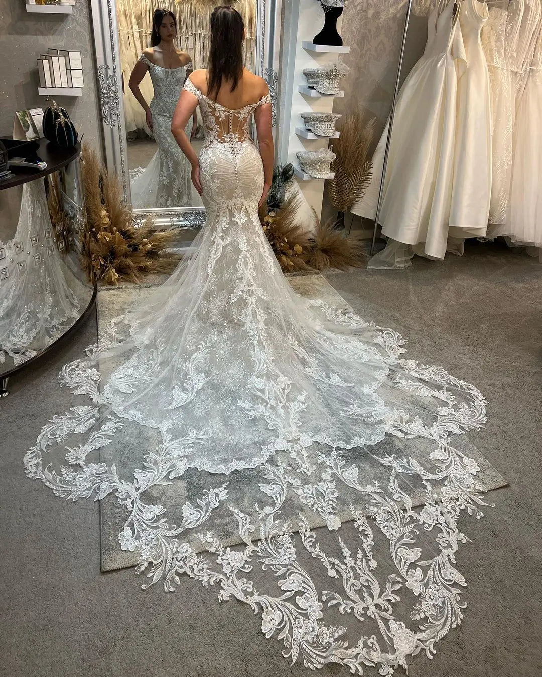 Lakshmigown Princess Lace Appliques Mermaid Wedding Gown for Women Customized Off the Shoulder Wedding Dress Vestido de Boda Good Vibrations