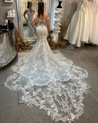 Lakshmigown Princess Lace Appliques Mermaid Wedding Gown for Women Customized Off the Shoulder Wedding Dress Vestido de Boda Good Vibrations
