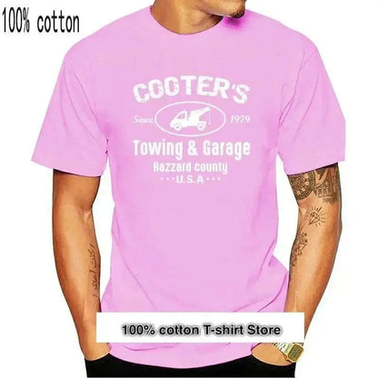 Dukes of Hazzard Cooter's Garage pink T-shirt, 100% cotton, casual O-neck short sleeve.