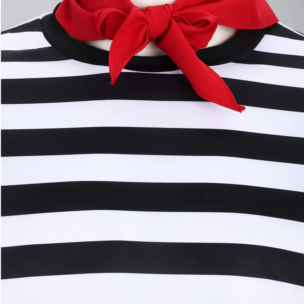 Men's French Mime Artist Costume Tops Cosplay Clown Halloween Party Outfits Fancy Dress Good Vibrations