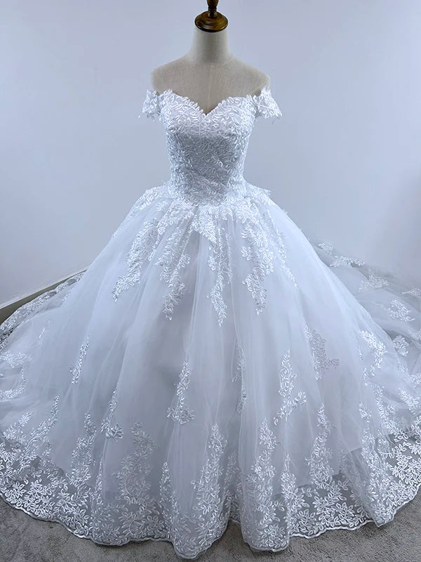 Off Shoulder Wedding Dresses Classic Boat Neck Wedding Gown Luxury Lace Bridal Dress Real Photo Vestido De Noiva customized Good Vibrations