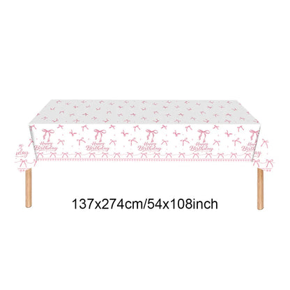 Pink Banner Happy Birthday Bow Balloon Straw Disposable Paper Plate Napkin Cup Tableware Princess Girl Birthday Party Supplies Good Vibrations
