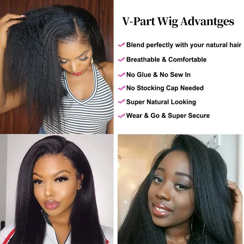 U V Part Wig Human Hair No Leave Out No Glue Kinky Straight U Part Wig Glueless Yaki Straight Human Hair Wigs For Women Virgin Good Vibrations