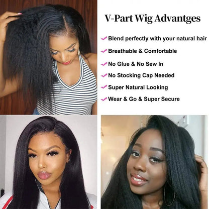 U V Part Wig Human Hair No Leave Out No Glue Kinky Straight U Part Wig Glueless Yaki Straight Human Hair Wigs For Women Virgin Good Vibrations