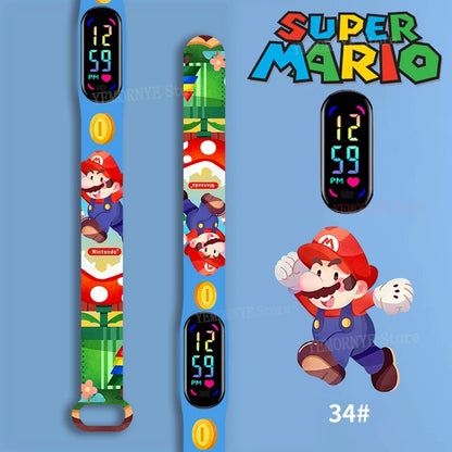 Mario Bros Children's Watches Action Figures Luigi Princess Peach Yoshi Bowser kids Sport Wristband Waterproof Digital Watch Toy Good Vibrations