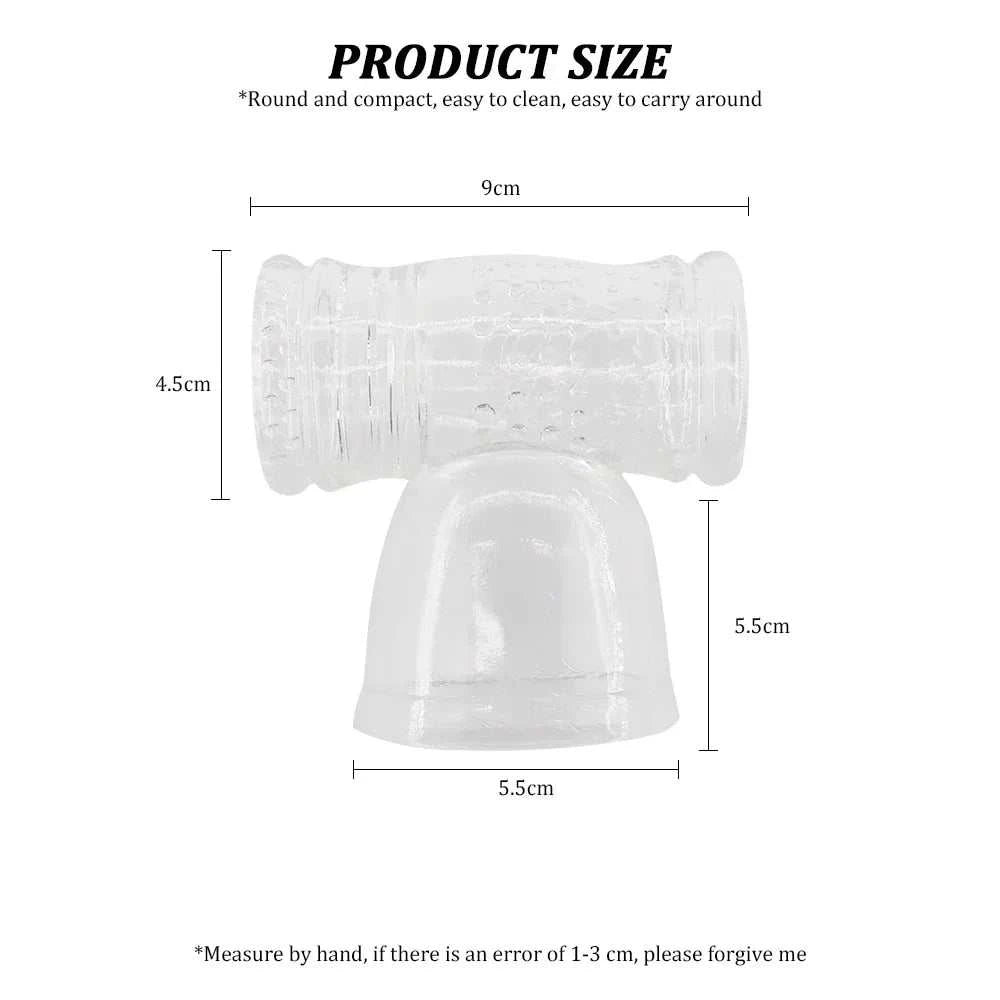 AV Vibrator Head Cap Magic Wand Attachment for Penis Training, Silicone Material, Transparent, 9cm x 4.5cm Size.
