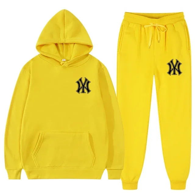 Men's running and fitness fashion casual sportswear set for autumn and winter, hooded sweatshirt + jogging pants two-piece set Good Vibrations