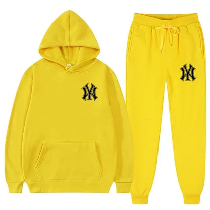 Men's running and fitness fashion casual sportswear set for autumn and winter, hooded sweatshirt + jogging pants two-piece set Good Vibrations