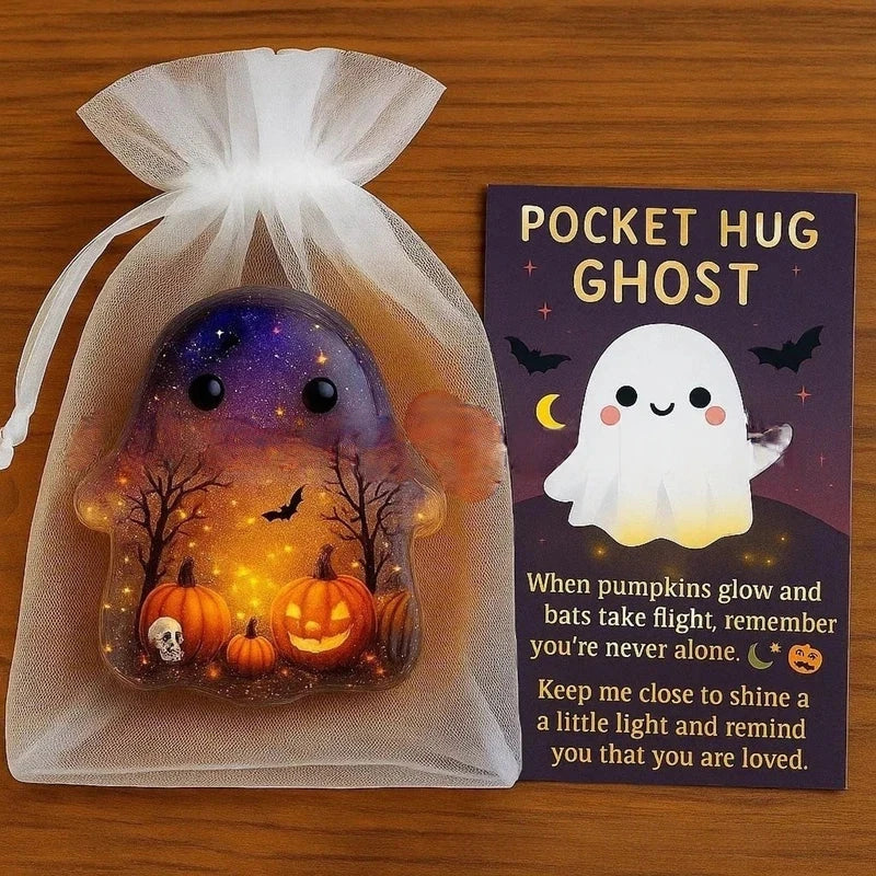 Pocket Hug Ghost Acrylic Charm Set with Card, Mini Emotional Support Gift for Anxiety Relief Halloween Pocket Sea Animal Hugs Good Vibrations