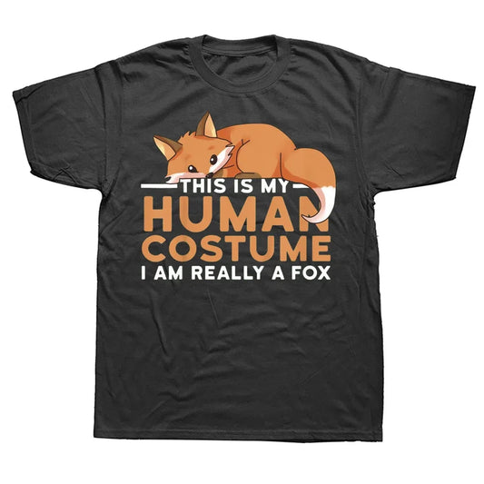This Is My Human Costume I'm Really A Fox Halloween T Shirts Graphic Cotton Streetwear Short Sleeve Birthday Gifts T-shirt Good Vibrations