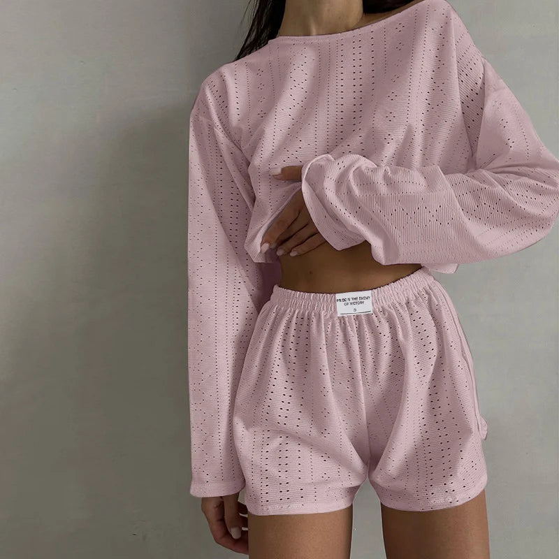 Women's Pajamas Set Sleepwear Spring Long Sleeve Tops With Shorts Home Clothes 2 Piece Sets Pyjama Femme Loungewear Pijama Mujer Good Vibrations