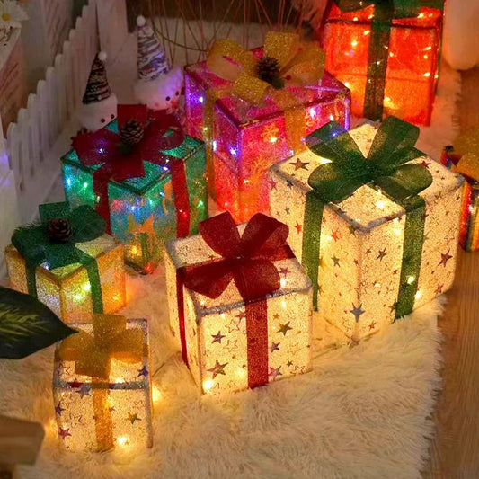 Christmas Gift Box, Reusable with Light Decoration Gift Box, Suitable for Party Gifts, Holiday Decoration and Decoration Good Vibrations