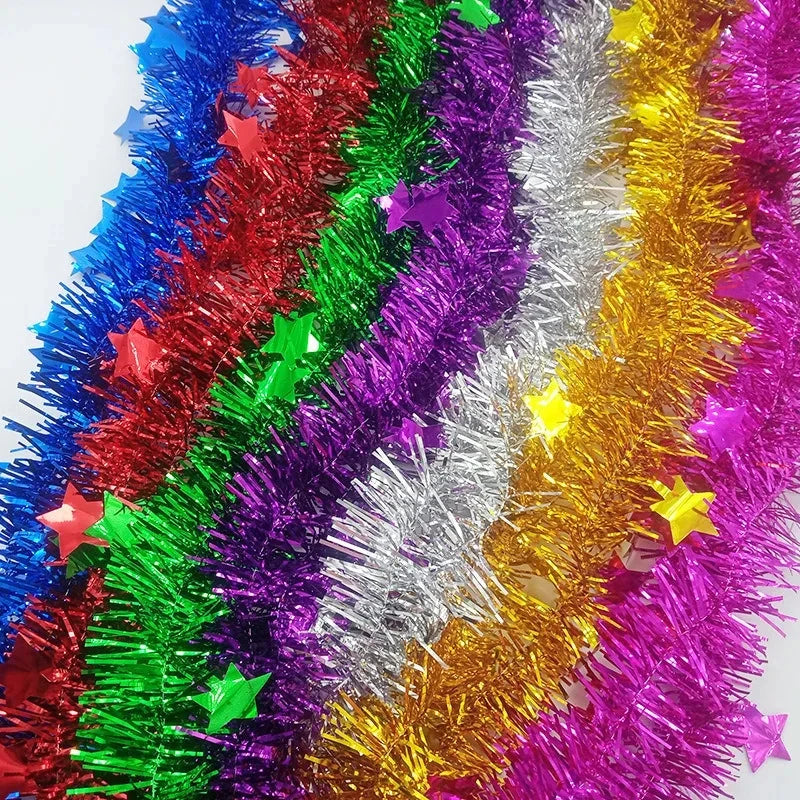 Christmas Tinsel Ribbon Garlands Christmas Trees Hanging Plastic Colorful Star Decorations Home Weddings New Year Birthday Party Good Vibrations