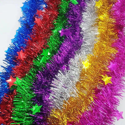 Christmas Tinsel Ribbon Garlands Christmas Trees Hanging Plastic Colorful Star Decorations Home Weddings New Year Birthday Party Good Vibrations
