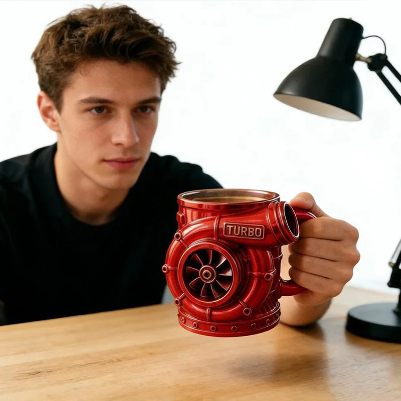 Strange 3d Turbocharger Engine Resin Coffee Mug Rare Cyberpunk Mechanical Style Home Office Picnic Cup Drinkware Father Men Gift Good Vibrations