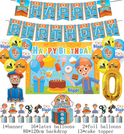 New Blippiing Birthday Party Decoration Foil Balloon Backdrop Banner Cake Topper Baby Birthday Party Supplies Good Vibrations