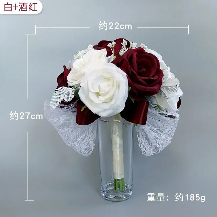 AYicuthia Realistic Wedding Bride Bouquet Hand Tied Flower Decoration Holiday Party Supplies Roses Wedding Flowers Good Vibrations