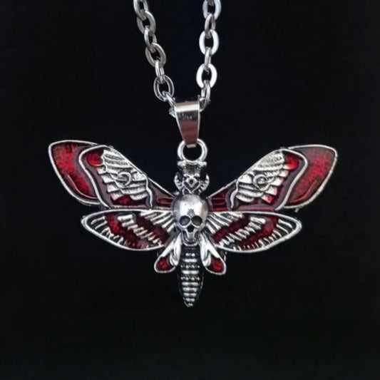 Death Moth Necklace, Skull Moth, insect, Gothic jewelry, Alternative, Witchcraft accessories, Blood moth pendant Choker, For Man Good Vibrations