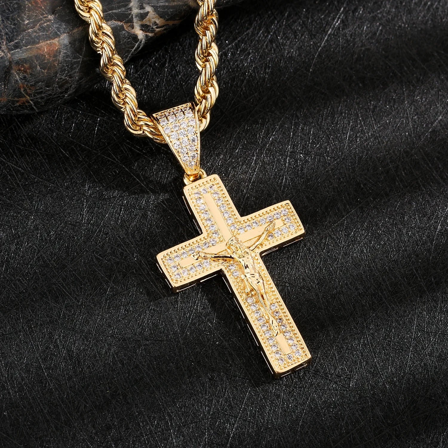 Christian Jesus Cross Necklace Women's Stainless Steel Copper Pendant Religious Easter Faith Charm Prayer Baptist Jewelry Good Vibrations