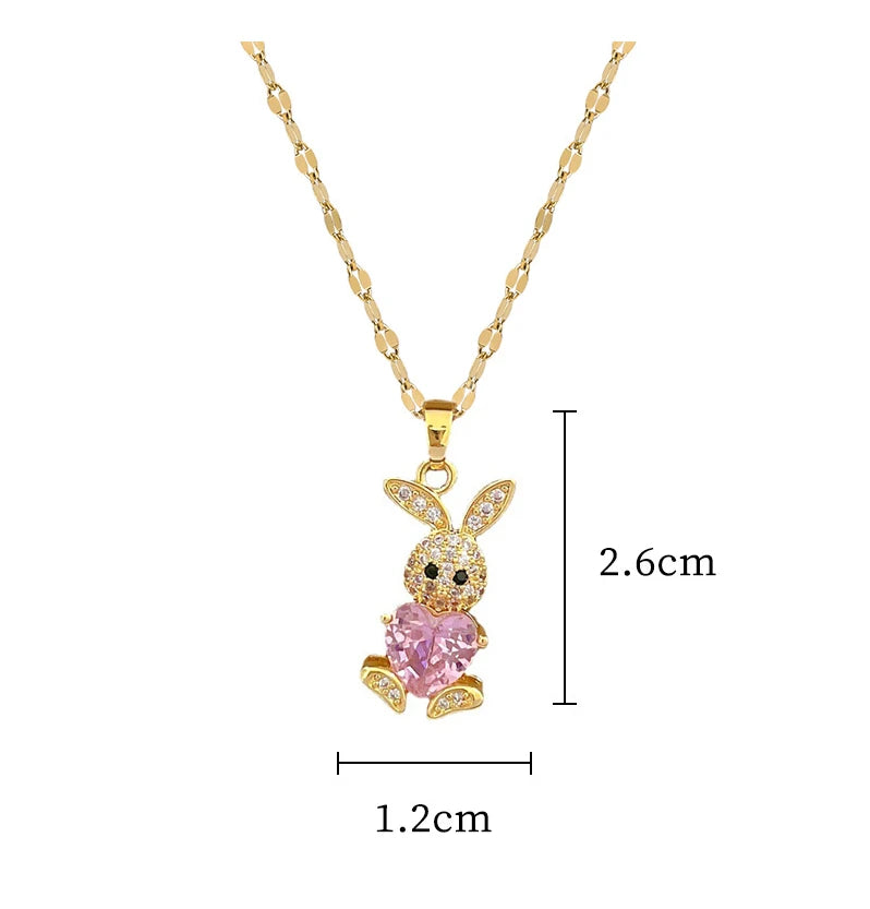 Stainless Steel Jewelry Sets for Woman Girls Shining Austrian Crystal Cute Rabbit Pendant Necklace Huggie Earrings Birthday Gift Good Vibrations Adult Super Store