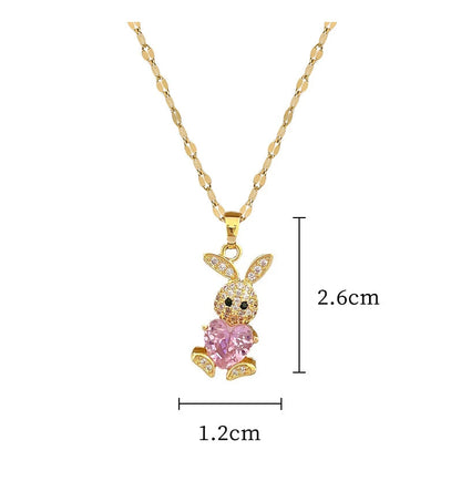 Stainless Steel Jewelry Sets for Woman Girls Shining Austrian Crystal Cute Rabbit Pendant Necklace Huggie Earrings Birthday Gift Good Vibrations Adult Super Store