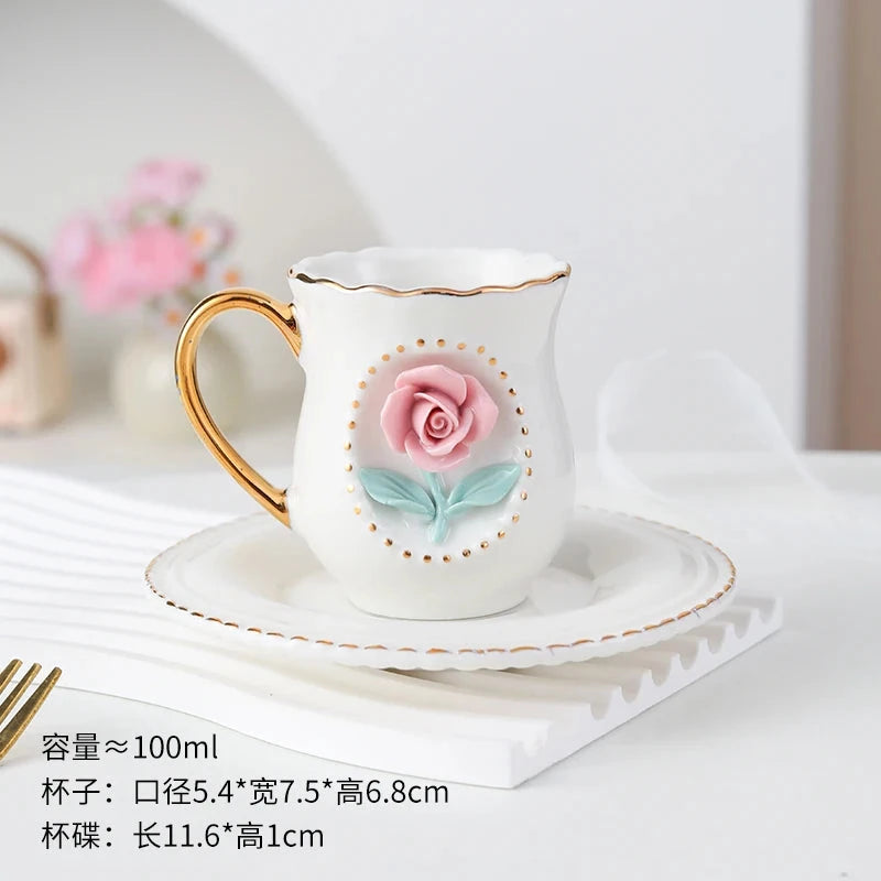Ceramic rose cup, coffee cup plate set, handmade ceramic flower cup Good Vibrations
