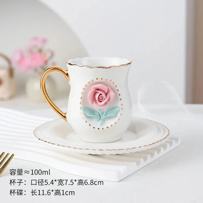 Ceramic rose cup, coffee cup plate set, handmade ceramic flower cup Good Vibrations