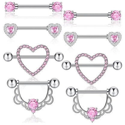 Pink Heart Nipple Piercing Barbell Set Shiny Crystal Nipple Rings Bulk For Women Flower Nippel Jewelry Pack Piercing Teton Lots Good Vibrations Adult Super Store
