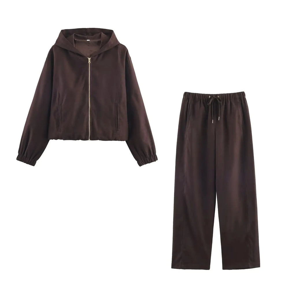 Women Casual Sweatshirt Pant Suit Long Sleeve Hooded Zipper Coats With Pocket Loose Straight Trousers Ladies Solid Sets Good Vibrations