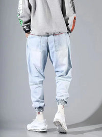 S-5XL Baggy Denim Pants for Men Autumn/winter Trendy Loose Cargo Jeans Casual Korean Slim Legged Male Hip-Hop Capri Pants Blue Good Vibrations