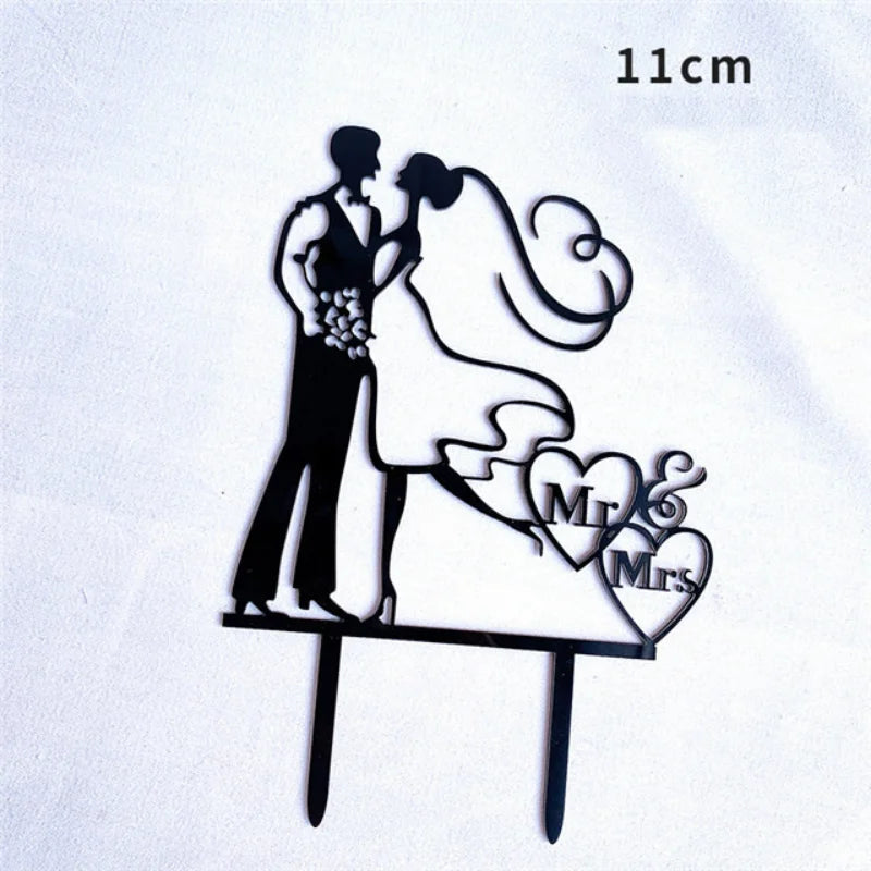 Mrs & Mrs Wedding Party Cake Topper Gold Black Ring Acrylic Wedding Cake Toppers Dessert Decoration Bride Groom Baking Supplies Good Vibrations