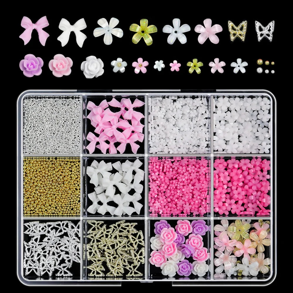 120pcs/box 3D Gold Bow Butterfly Nail Metal Charms Shiny Cute Bowtie/Diamond Star Nail Jewelry 120 Luxury Nail Art Supplies #RE4 Good Vibrations